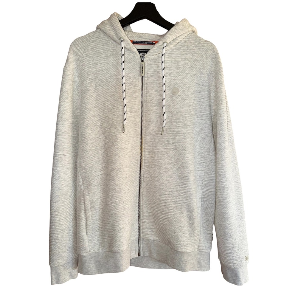 Noize Amstrdm Mens XL Cream Gray Textured Ribbed Full Zip Hoodie Sweatshirt